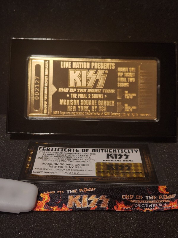 KISS END OF THE ROAD MSG Gold Ticket 24k Gold Plated 12/2/23 SOLD OUT LAST Show