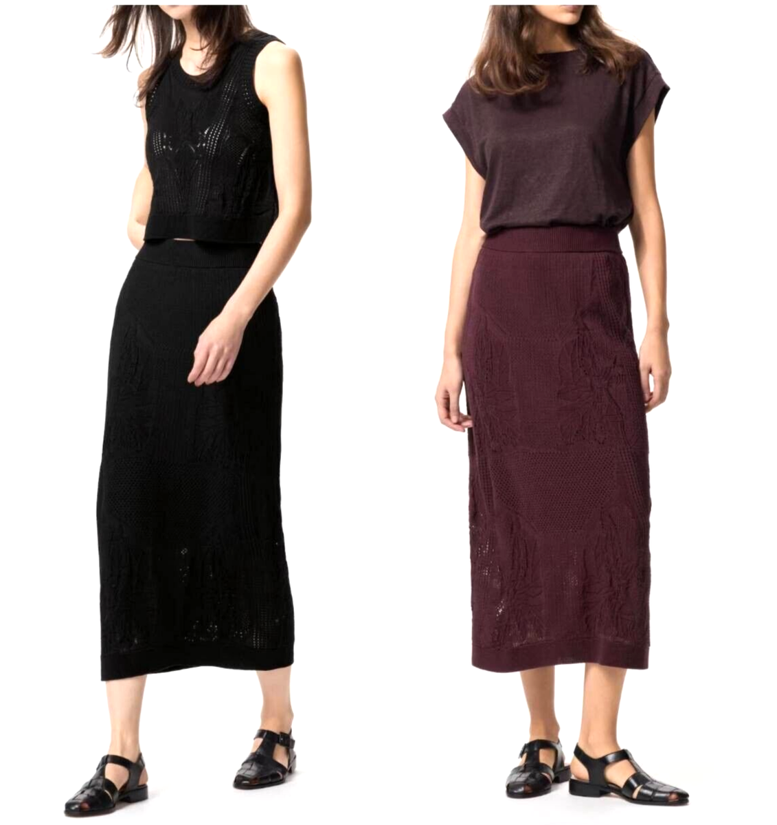 UNIQLO COMPTOIR DES COTONNIERS Crochet Long Skirt Black / Dark