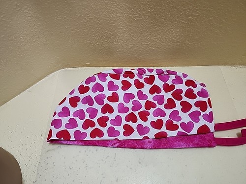 Hearts Pink/Red Pixie Skull Women's Surgical Scrub Hat/Cap Handmade - Picture 9 of 9