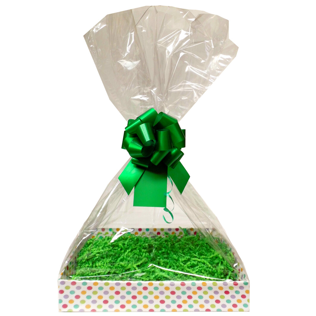 Make Your Own Gift Basket Hamper Kit - 30cm Spotty Tray, Shred, Cello, Bow, Tag