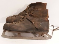 BARNEY BERRY Antique Black Leather SKATES Size 11 CHROME NICKEL STEEL Blades