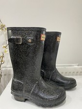 HUNTER Wellies Wellingtons Boots Size Uk Kids 11 Black Glitter Women’s / Kids