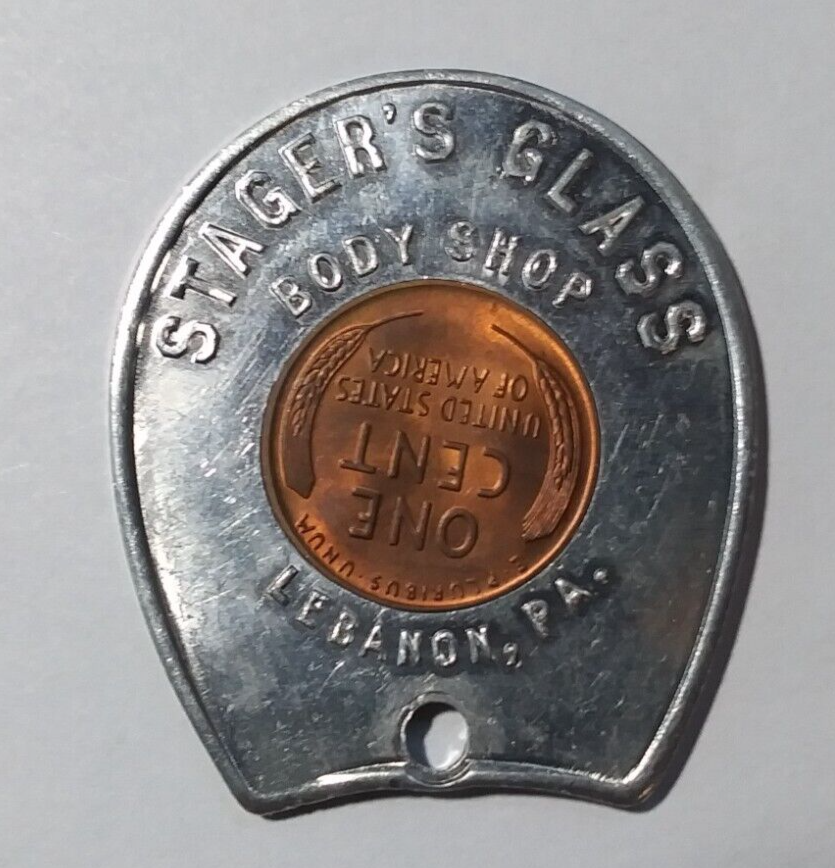 Stager's Glass Body Shop Lebanon, PA Encased 1947 Wheat Penny Good Luck