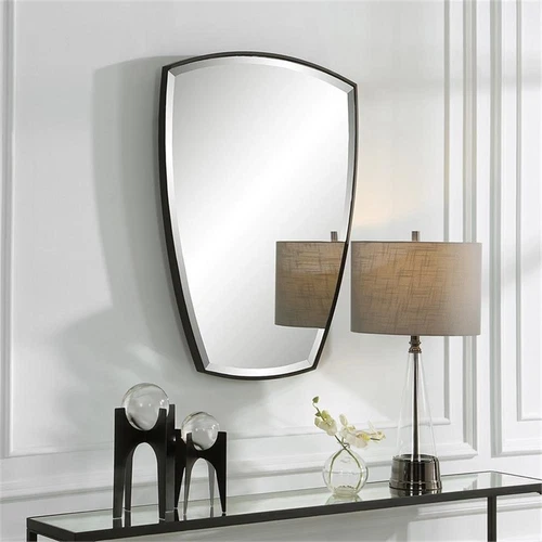 Uttermost Crest Contemporary Curved Metal Mirror in Black Finish - Picture 5 of 6