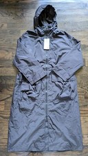 Womens Lacoste Full Length Long Rain Coat Jacket Nylon Black Vented Sz M (4) Nwt