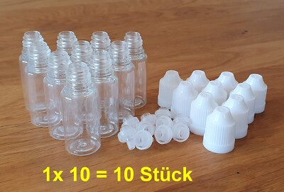 10x 10ml PET Plastik Leerflasche m. Kindersicherung Tropfer Liquid Dropper weiß