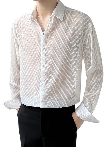 Mens See Through Sexy Lace Long Sleeve 