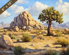Joshua Tree National Park with rocks oil painting 8x10 Print