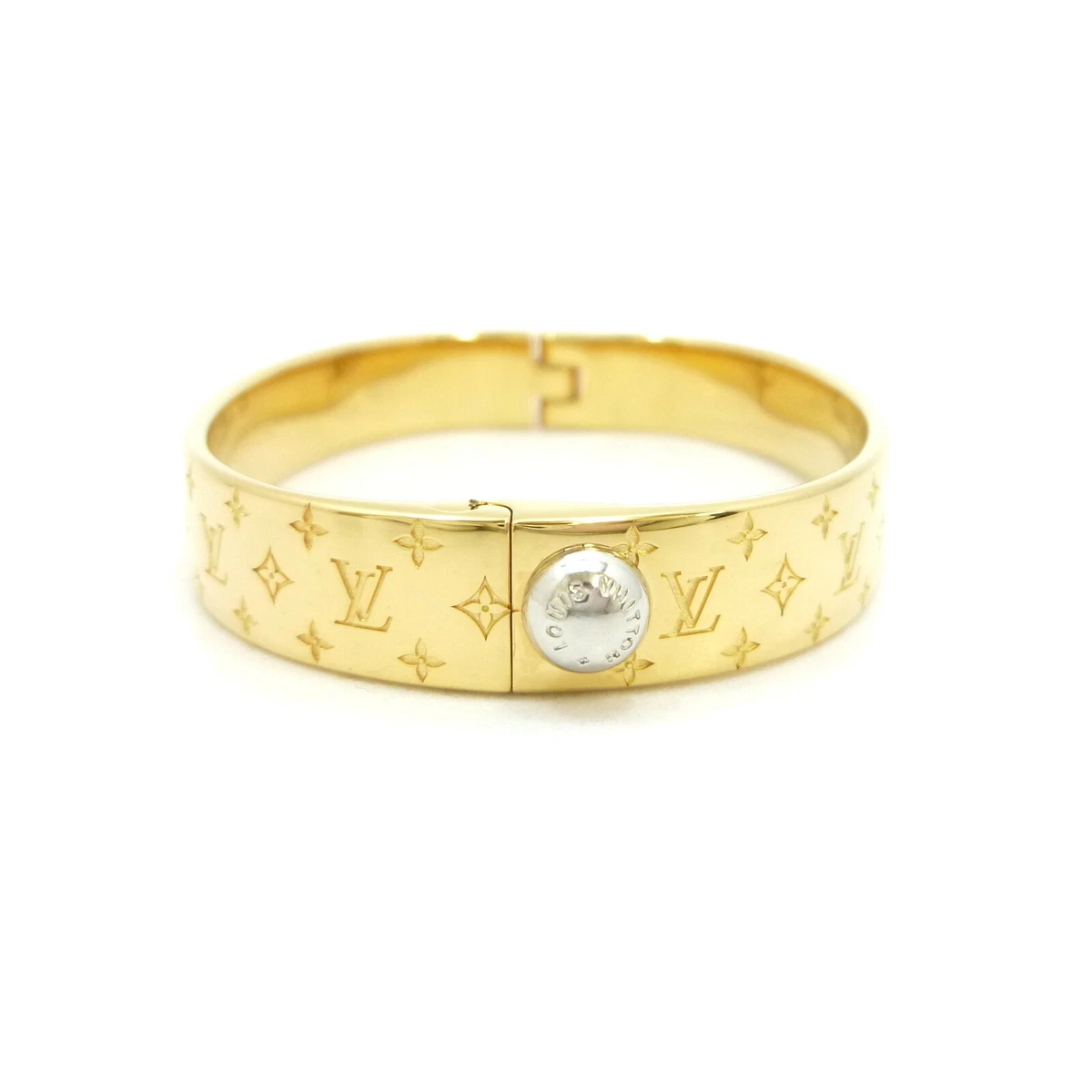 Authentic LOUIS VUITTON Manchette Nanogram Cuff Bracelet Gold 