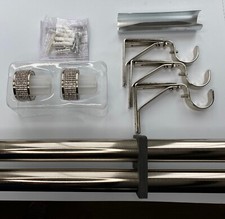 28mm Metal Eyelet Curtain Pole, Diamante Stud, 300cm Satin Steel