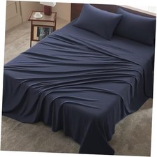 Size 4 Piece Sheet Set - Comfy Breathable Cooling Bed Sheets Queen Navy Blue