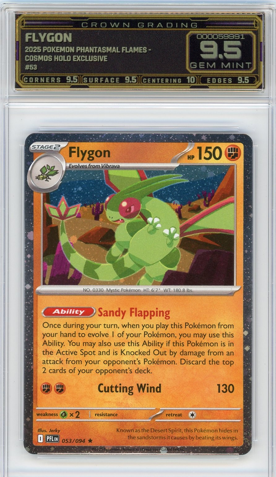 Pokemon Flygon Phantasmal Flames - Cosmos Holo Exclusive #53 GRADED SLAB 9.5