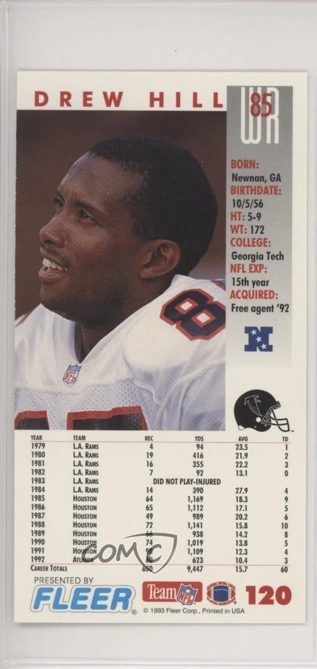 1993 Fleer GameDay Drew Hill #120 - Image 2 of 2