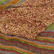 Sanskriti Vintage Sarees Cream Pure Crepe Silk Printed Sari 5 Yd Craft Fabric