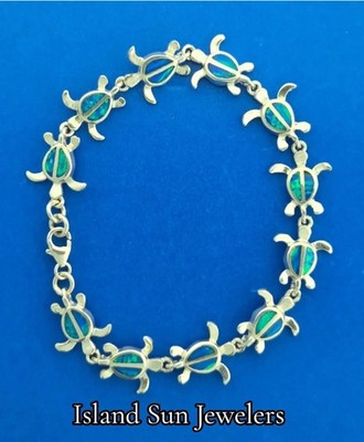 Honu Sea Turtle Bracelet, Sterling Silver & Opal