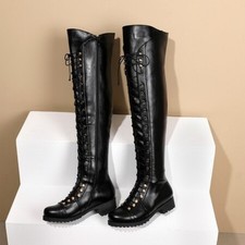 Damen Overknee Reißverschluss Stiefel Blocka...