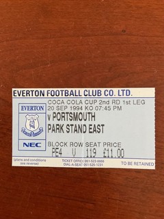 Everton v Portsmouth League Cup 1994 ticket stub