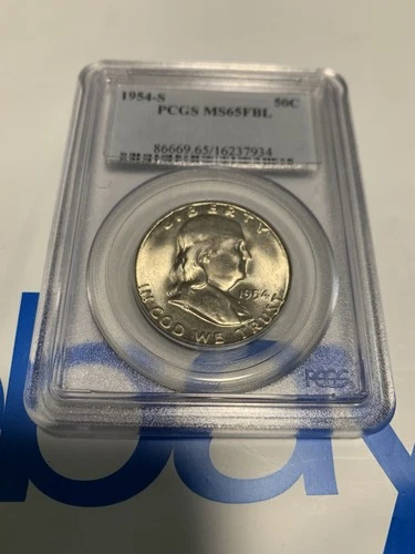 SILVER! 1954-S 50c Silver Franklin Half Dollar - PCGS MS65 FBL
