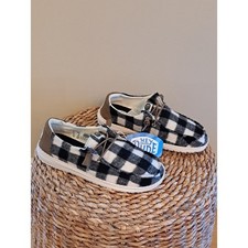 NWT Hey Dude Womens Wendy Buffalo Black/Cream Flannel Plaid Slip-On Loafers 8