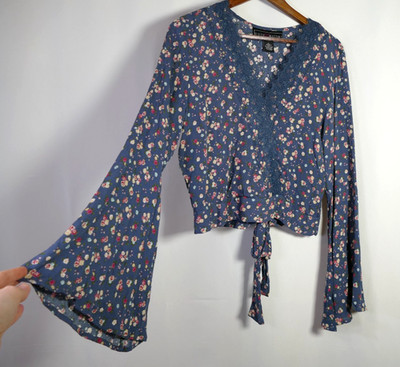 Polly Esther Womens Dainty Cottagecore Flared Sleeve Top Size L Floral Romantic