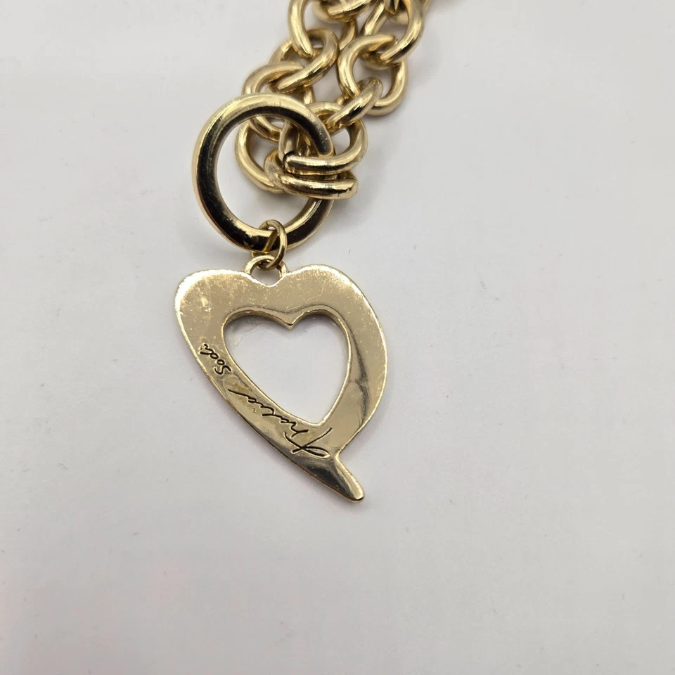 Thalia Sodi Necklace Chunky Heart Pendant Crystal Links 17" - Image 4 of 4