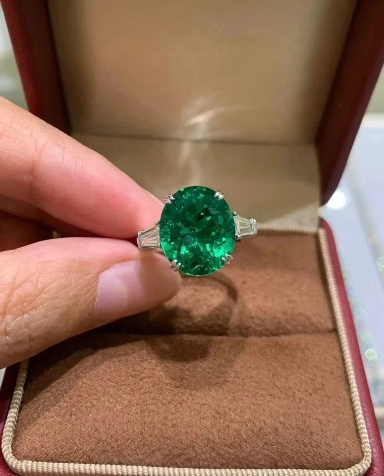 3.50 Ct Oval Cut Natural Emerald Diamond Wedding Ring 14K Solid Real White Gold - Image 2 of 4