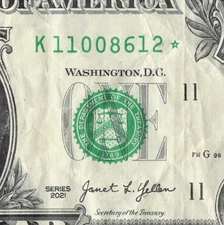 Series 2021 Star Note K Dallas 3.2M Pack Note $1 Dollar Bill K11008612*