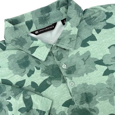 TravisMathew Mens XL Green Floral Micro Stripe Golf Polo Shirt 1MAA390NL