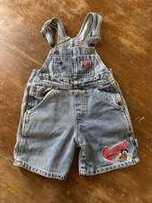 Vintage Kids Mickey Mouse Overalls Size 4 Embroidered Disney 90s Blue Denim