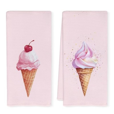 Pink Ice Cream Summer Kitchen Towels Dish Tea Hand Bathroom 16x24 Inch 2 PCS