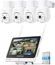 ZOSI 8CH 5MP Wi-Fi 6 Security Camera System with 12" LCD Monitor 1TB AI Detect