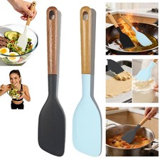 2 PCS Heat Resistant 600F Silicone Spatula Set Wooden Handle Baking Mixing