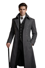 Men  s Gray Victorian Military Wool Regency Tailcoat, Vintage Gothic Steampunk