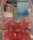 Fenton Glass Legacy Collection Red Floral Hand Painted Decorative Basket