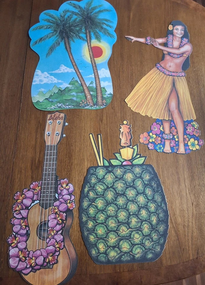 (4) - 4 pc Set Vintage Beistle Hula - Tiki - Hawaiian Die Cut Decorations- 1979 - Image 2 of 4