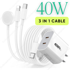 For Apple Watch Series 10 9 8 7 6 iPhone USB C Magnetic Cable 40W Fast Charger