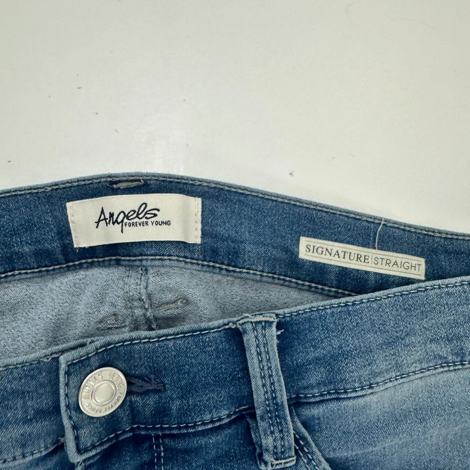 Pantalones de mezclilla Angels Signature con puños rectos para mujer talla 10 azul lavado medio Foto 3 de 4