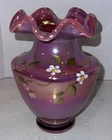 Fenton Raspberry Plum Carnival Opalescent Ruffled Vase 7” HP by JK Spindler