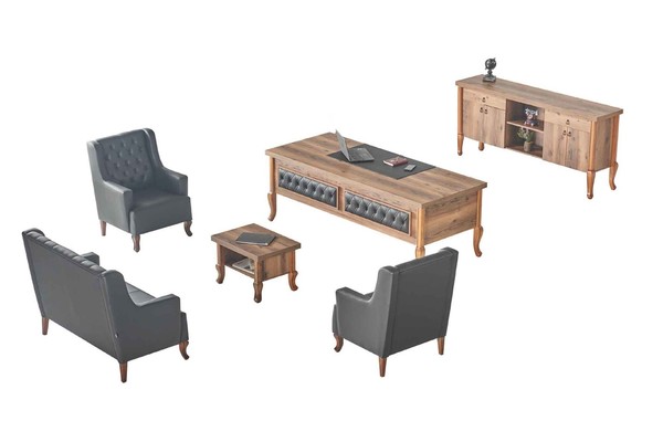 Komplett BüRoeinrichtung Set Schreibtisch Sofas Sideboard Klassisch Holz-image