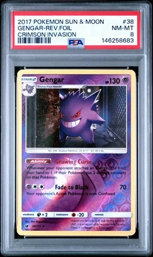 PSA 8 GENGAR REVERSE HOLO - 2017 Pokemon Sun & Moon 38/111 Crimson Invasion