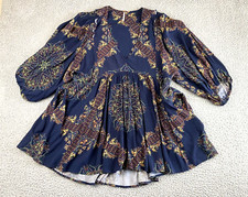 Free People Womens M Boho Smocked Pleated Paisley Festival Tunic Top M EXC $128