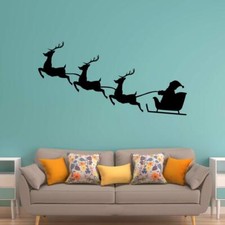 Santa Claus Wall Decal Reindeer Christmas Holiday Vinyl Sticker VWAQ