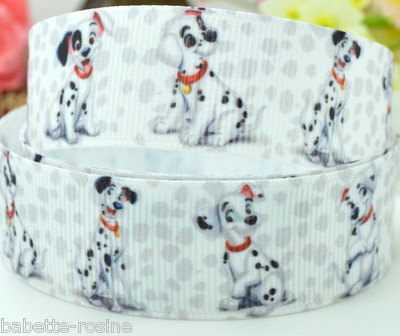 GALLONENBAND GROBKÖRNIG BEDRUCKT - DALMATINISCHER HUND GRAUER PUNKT ** 22 mm ** Meterware