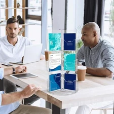 18 Pocket Acrylic Flyer Holder, Rotating Clear Pamphlet Display Holder, 3-layer