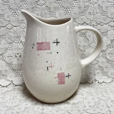 Metlox Vernonware Tickled Pink 16 oz Pitcher White, Pink, Blue, and Black USA