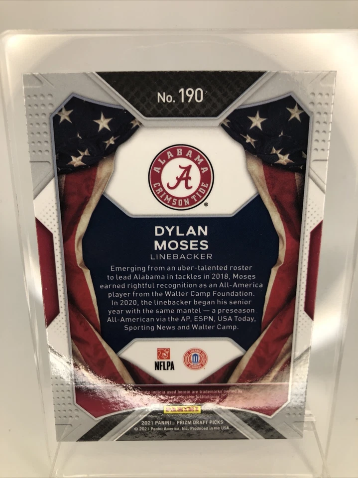 2021 Prizm Draft Picks Dylan Moses SILVER Prizm Rookie RC #190 - Image 2 of 2