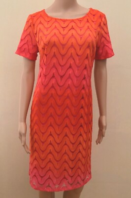 New M&S Collection Lace Zig Zag Orange & Pink Ombre Dress Sz UK 12 14 