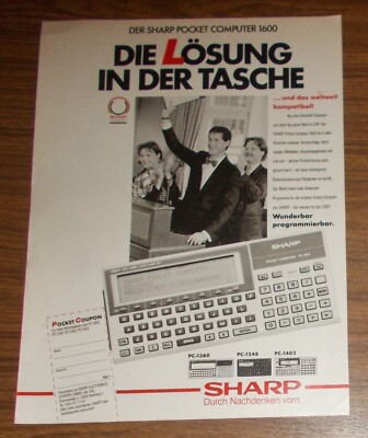 Seltene Werbung SHARP PC-1600 PC-1248 Pocket Computer Lösung in der Tasche 1988