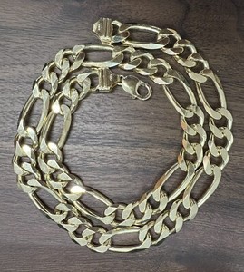 Authentic Sterling Silver Gold Plated Figaro Link Milano Chain Mens Necklace, 14mm, 24”