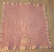 Bless this Child Angel Teddy Bear Pink Baby Girl Blanket Satin Acrylic Thermal 